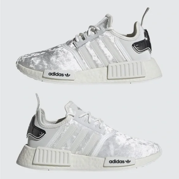 NEW! Adidas Women's NMD_R1 Crystal White Silver Metallic Running Shoes Size 8 - Picture 2 of 9